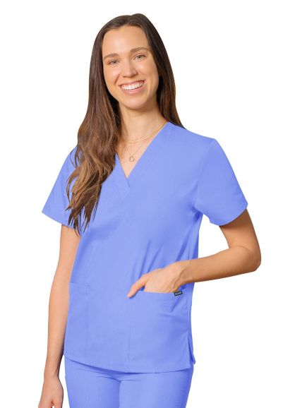 Unisex V-Neck 2  Pocket Top Ceil Blue 2X
