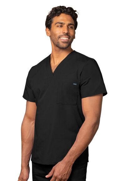 Unisex V Neck Tunic 1 Pocket Black 2X