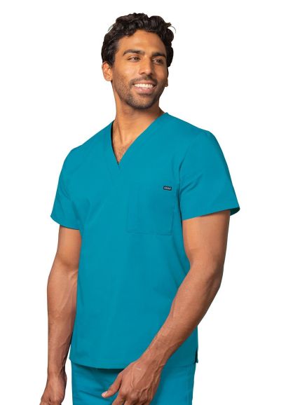 Unisex V Neck Tunic 1 Pocket Teal Blue 2X