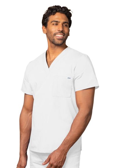 Unisex V Neck Tunic 1 Pocket White 2X