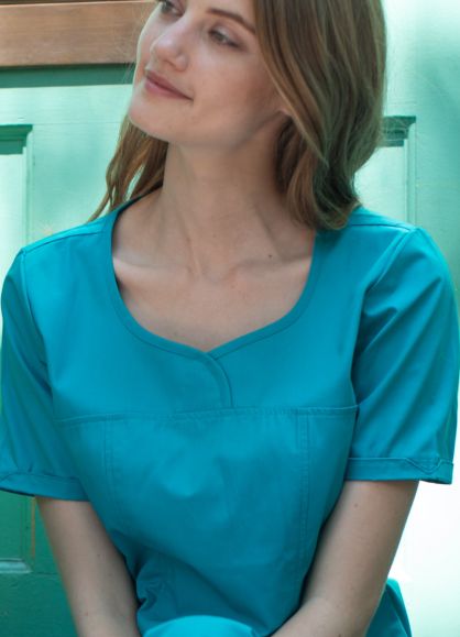 Sweetheart V-neck Top Teal Blue 2X