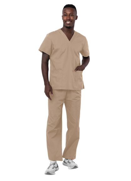 Unisex Drawstring Scrub Set Khaki 2X