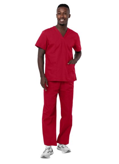 Unisex Drawstring Scrub Set Red XS