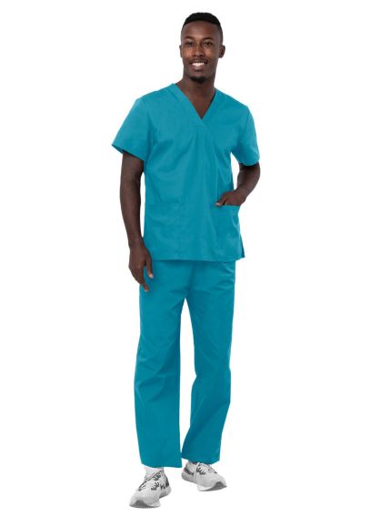 Unisex Drawstring Scrub Set Teal Blue 2X