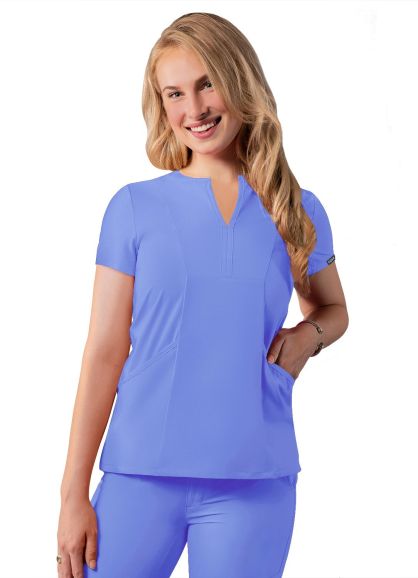 Notched V-neck Top Ceil Blue 2X