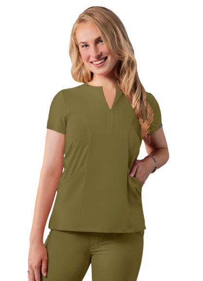 Women's Notched V-neck Scrub Top Martini Olive 2X