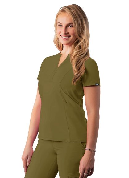 Women's Notched V-neck Scrub Top Martini Olive 2X
