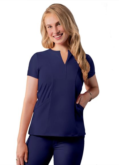 Notched V-neck Top Navy 2X