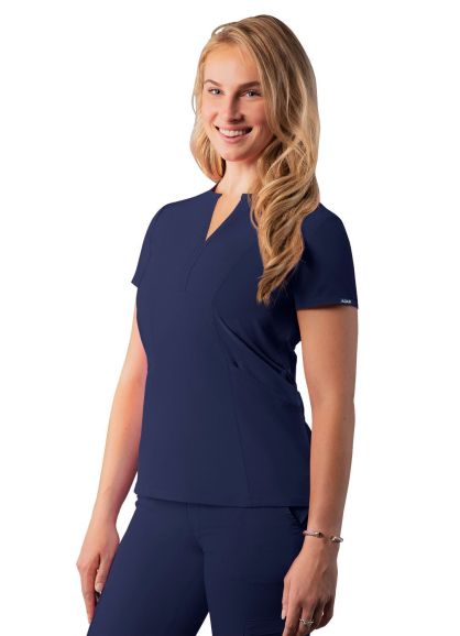Notched V-neck Top Navy 2X