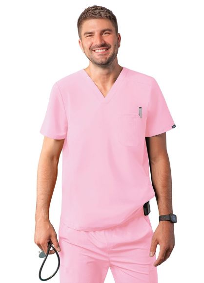Men's Modern Multi-pocket V-Neck Scrub Top Soft Pink 2X