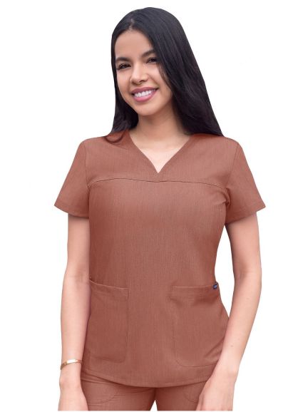 Women's Sweetheart V-neck Scrub Top Heather Coffee 2X