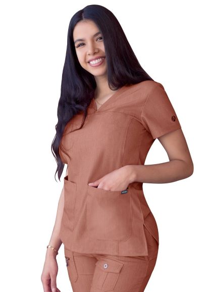 Women's Sweetheart V-neck Scrub Top Heather Coffee 2X