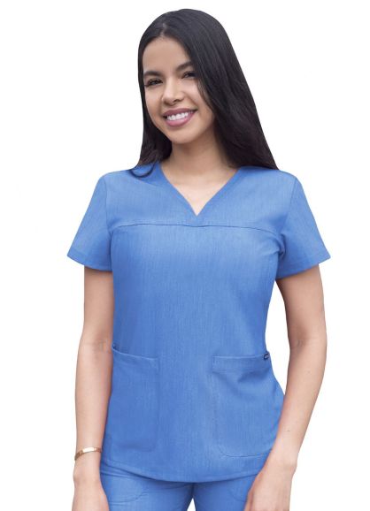 Women's Sweetheart V-neck Scrub Top Heather French Blue 2X