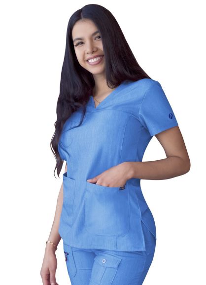 Women's Sweetheart V-neck Scrub Top Heather French Blue 2X