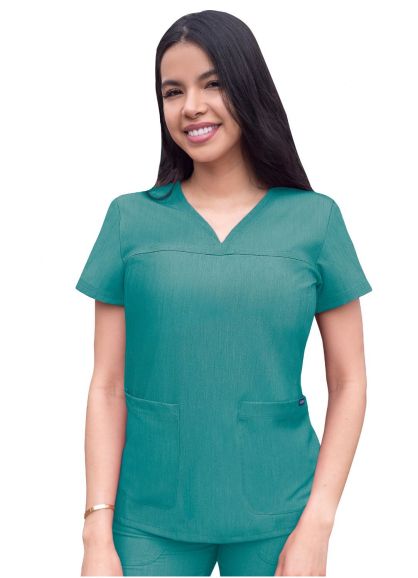 Women's Sweetheart V-neck Scrub Top Heather Hunter 2X