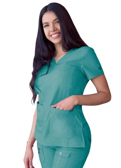 Women's Sweetheart V-neck Scrub Top Heather Hunter 2X