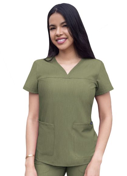 Women's Sweetheart V-neck Scrub Top Heather Olive 2X