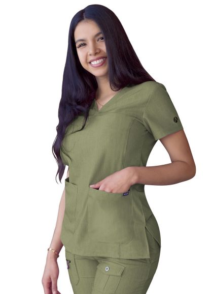 Women's Sweetheart V-neck Scrub Top Heather Olive 2X
