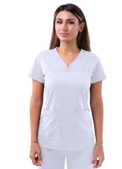 Women’s Sweetheart V-neck Scrub Top White 2X