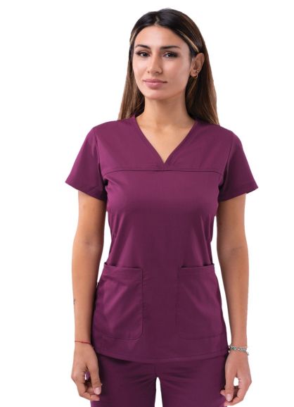 Women’s Sweetheart V-neck Scrub Top Wine 2X