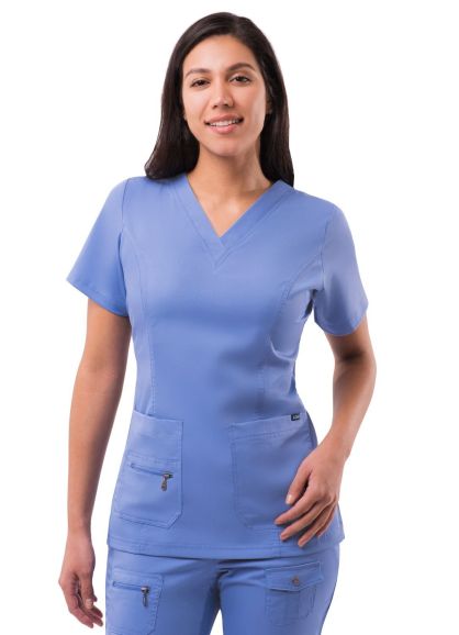 Womens Elevated V-neck Scrub Top Ceil Blue 2X