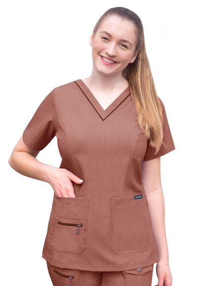 Women's Elevated V-neck Scrub Top Heather Coffee 2X