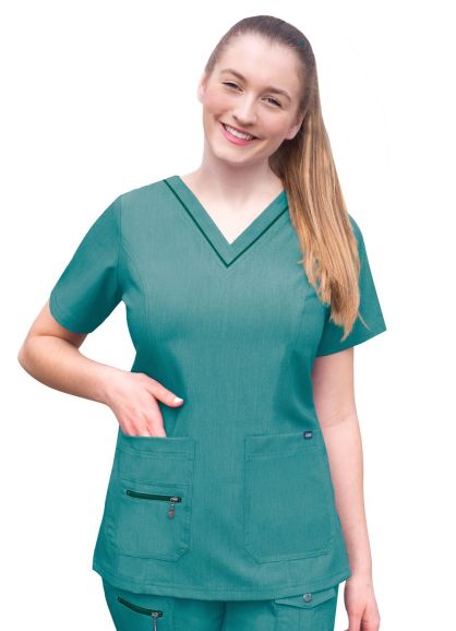 Women's Elevated V-neck Scrub Top Heather Hunter 2X