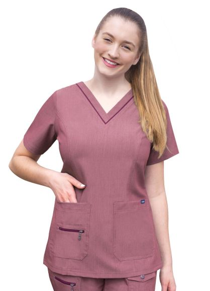 Women's Elevated V-neck Scrub Top Heather Wine 3X