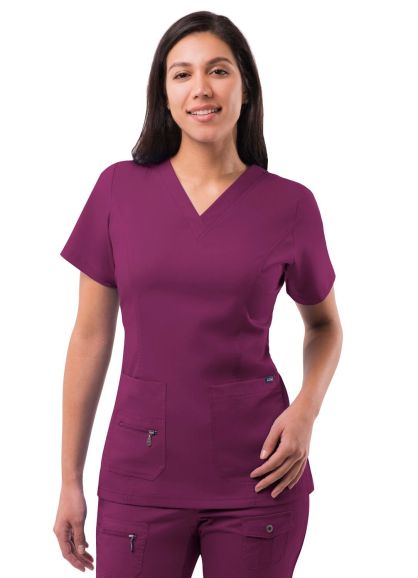Womens Elevated V-neck Scrub Top Wine 2X
