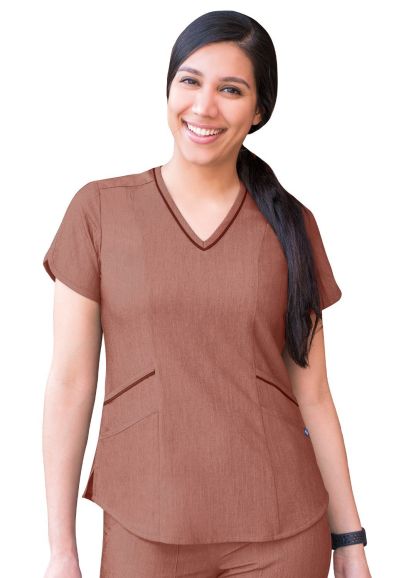 Women's Modern V-Neck Scrub Top Heather Coffee 2X
