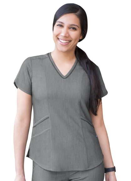 Women's Modern V-Neck Scrub Top Heather Grey 2X