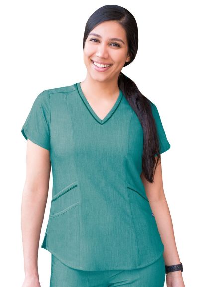 Women's Modern V-Neck Scrub Top Heather Hunter 2X