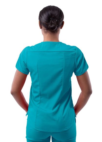 Women's Modern V-Neck Scrub Top Teal Blue 2X