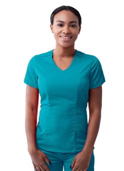 Women's Modern V-Neck Scrub Top Teal Blue 2X