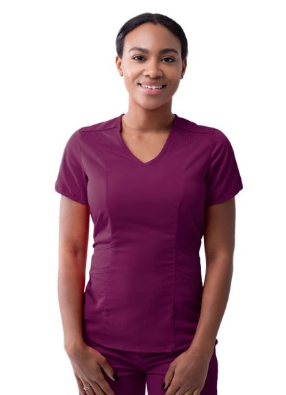 Women's Modern V-Neck Scrub Top Wine 2X