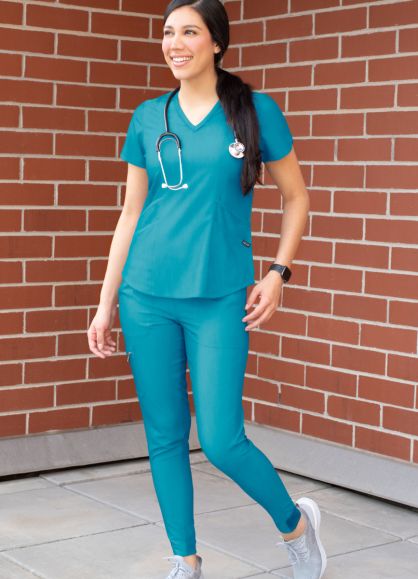 Women's Modern Athletic Jogger Scrub Set Teal Blue 2X