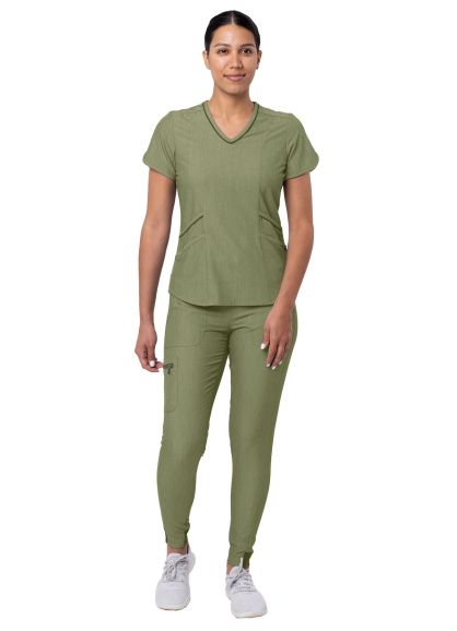 Women's Modern Athletic Jogger Scrub Set Heather Olive 2X