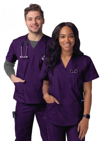 Unisex V-Neck 3 Pocket Top Purple 3X