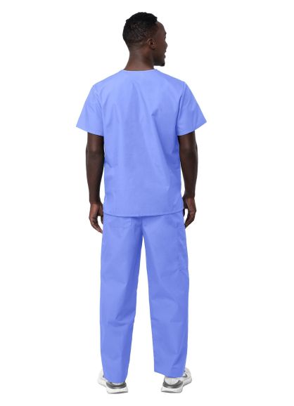 Unisex V-Neck/Drawstring Pant Scrub Set Ceil Blue 2X