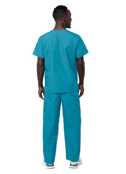 Unisex V-Neck/Drawstring Pant Scrub Set Teal Blue 2X