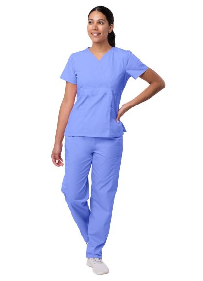Women's Mock Wrap Top/Cargo Pant Scrub Set Ceil Blue 2X
