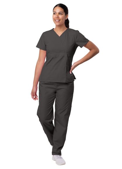 Women's Mock Wrap Top/Cargo Pant Scrub Set Charcoal 2X