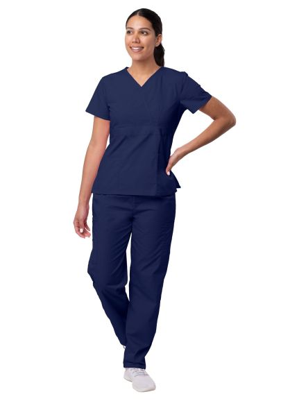 Women's Mock Wrap Top/Cargo Pant Scrub Set Navy 2X