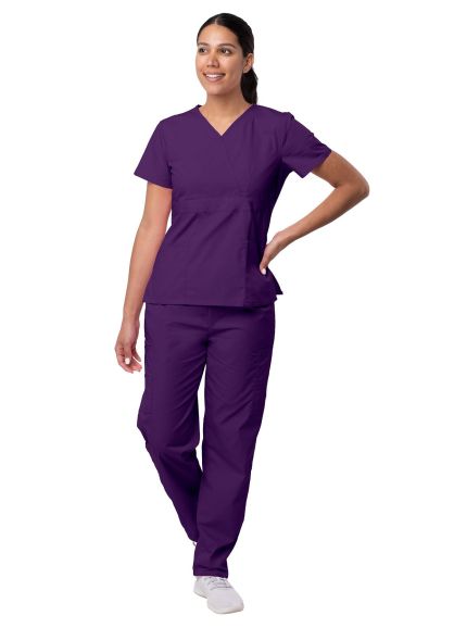 Women's Mock Wrap Top/Cargo Pant Scrub Set Purple 2X