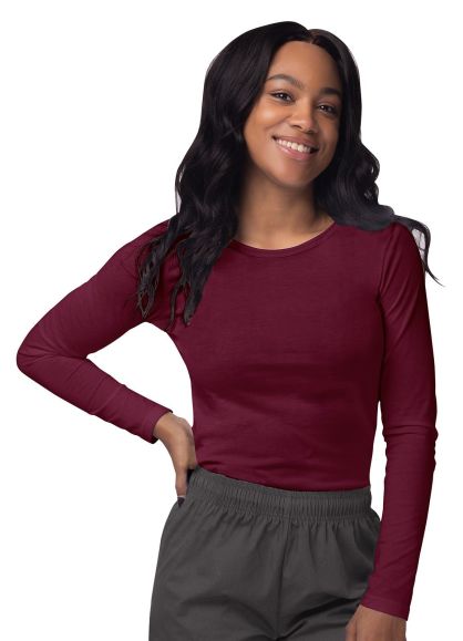 Women's Long Sleeve Comfort Underscrub Tee Burgundy 2X