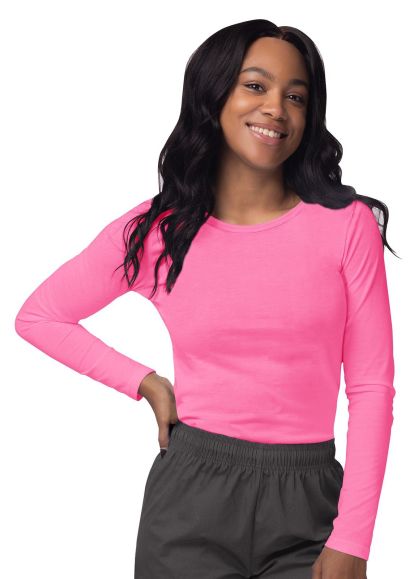 Women's Long Sleeve Comfort Underscrub Tee Neon Pink 2X