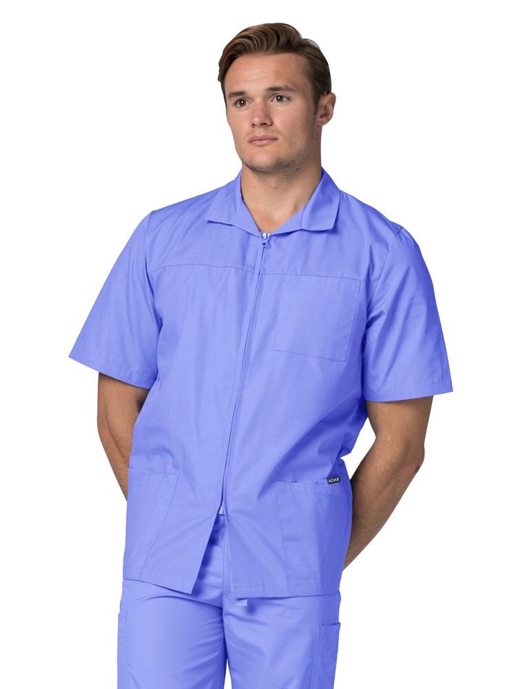 Adar Universal Scrubs for Men Zippered Short Sleeved Scrub Jacket